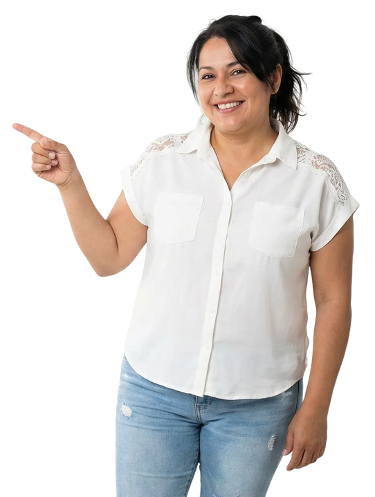 Smiling woman pointing